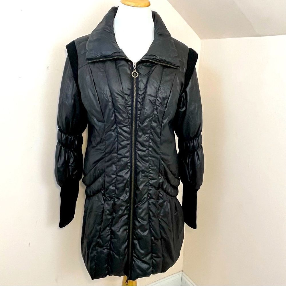 La Reine Blanche Black Quilted Down Longline Puffer Coat M
